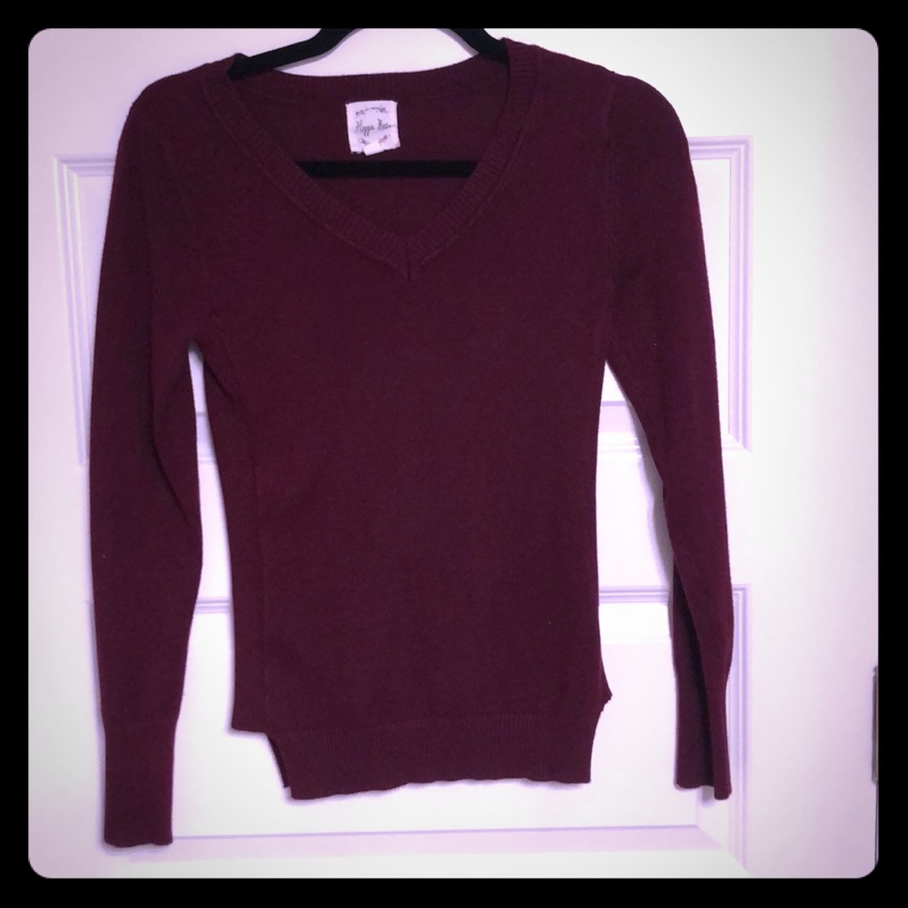 Soft Burgundy V-Neck Sweater (Size XS)